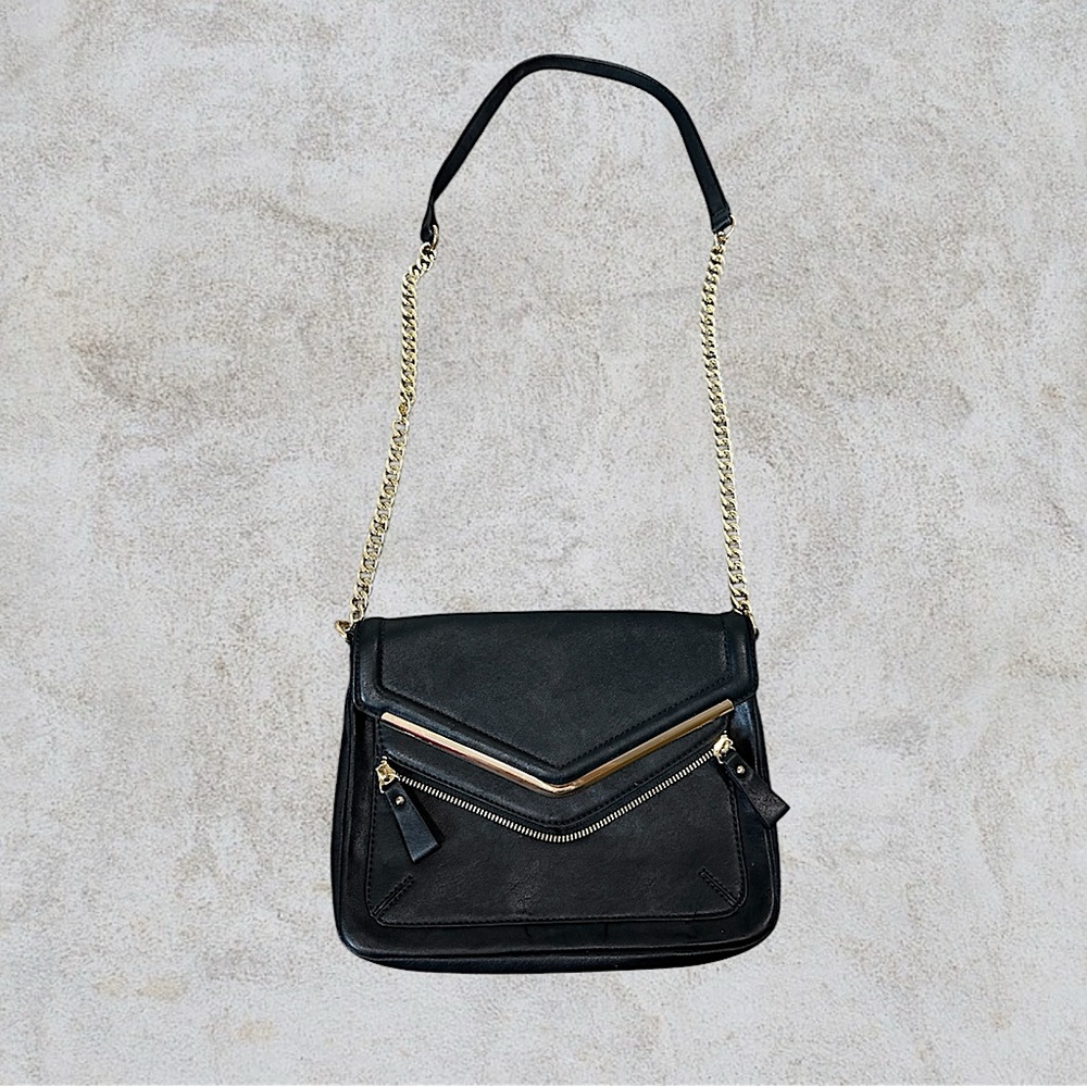 Faux Leather Black and Gold Chain Side Purse